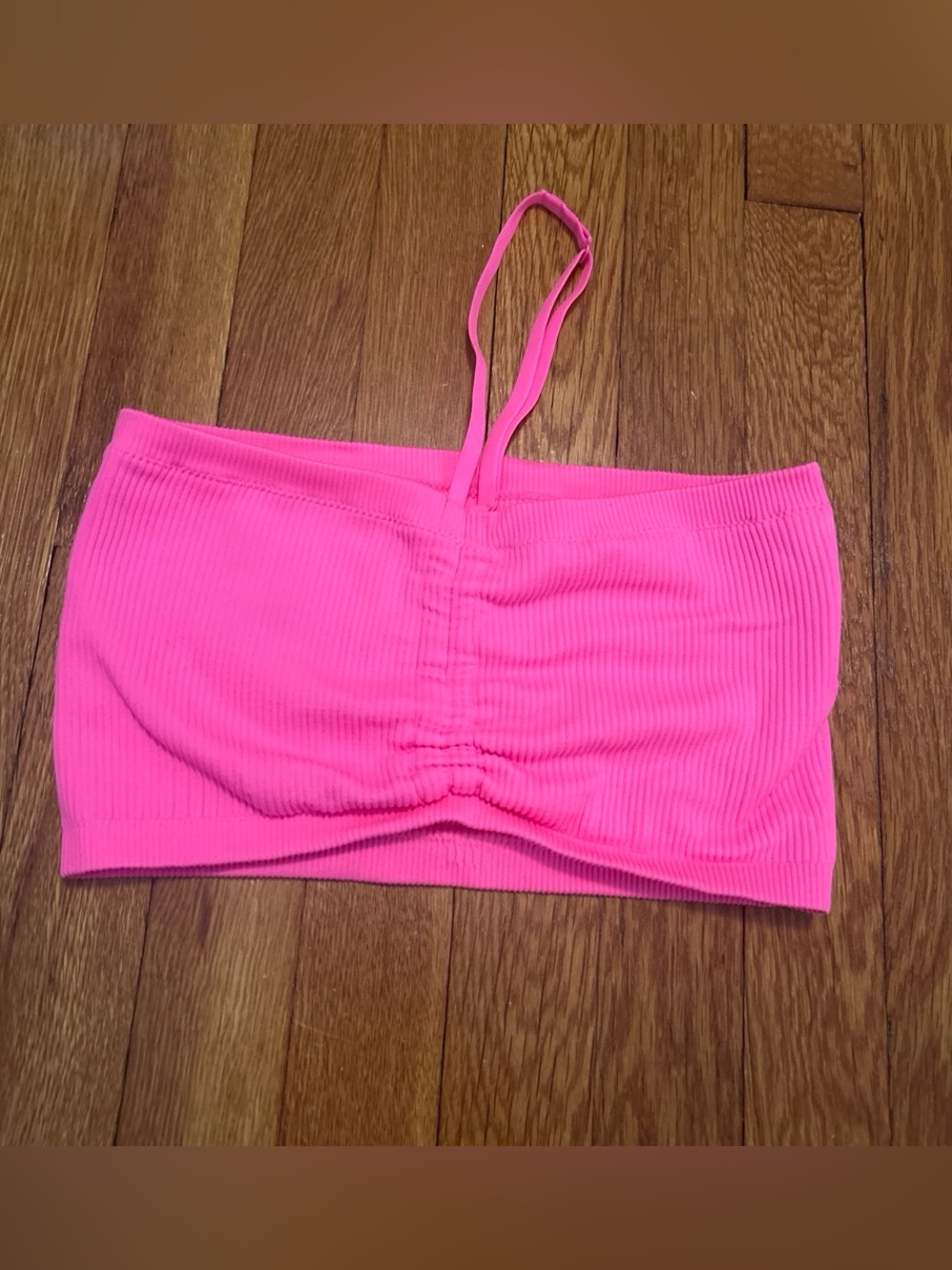 pink aerie tube top with front scrunch and adjustable straps
